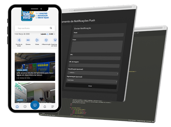 Print do portal Vale vivo e da tela de gerenciamento de notificações push